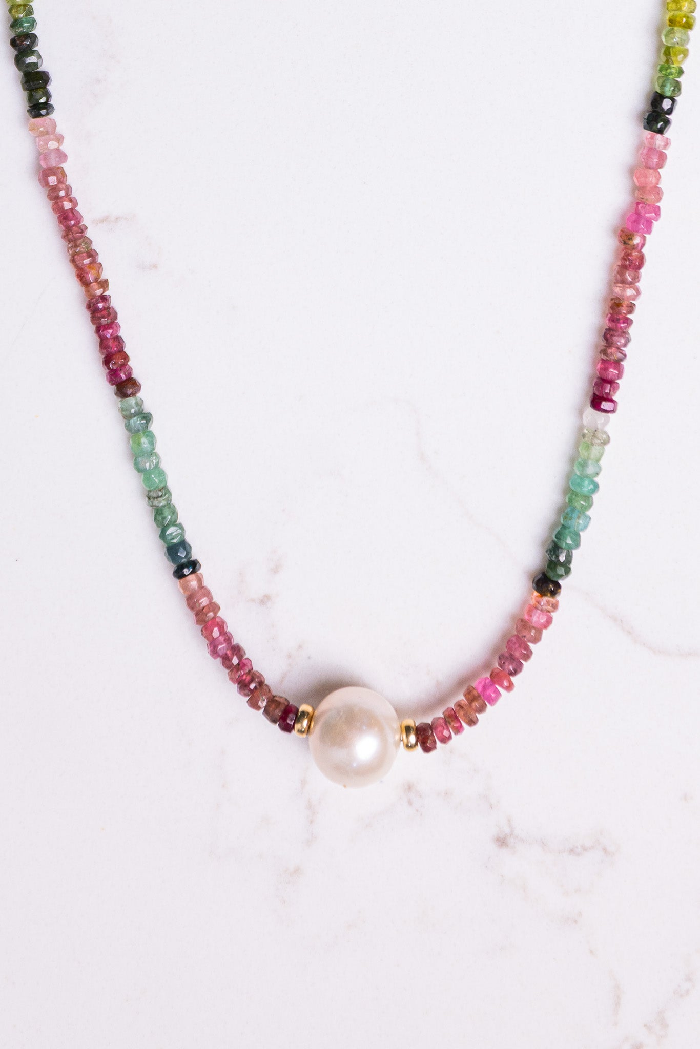 14k Gold Beaded Tourmaline Freshwater Pearl Necklace